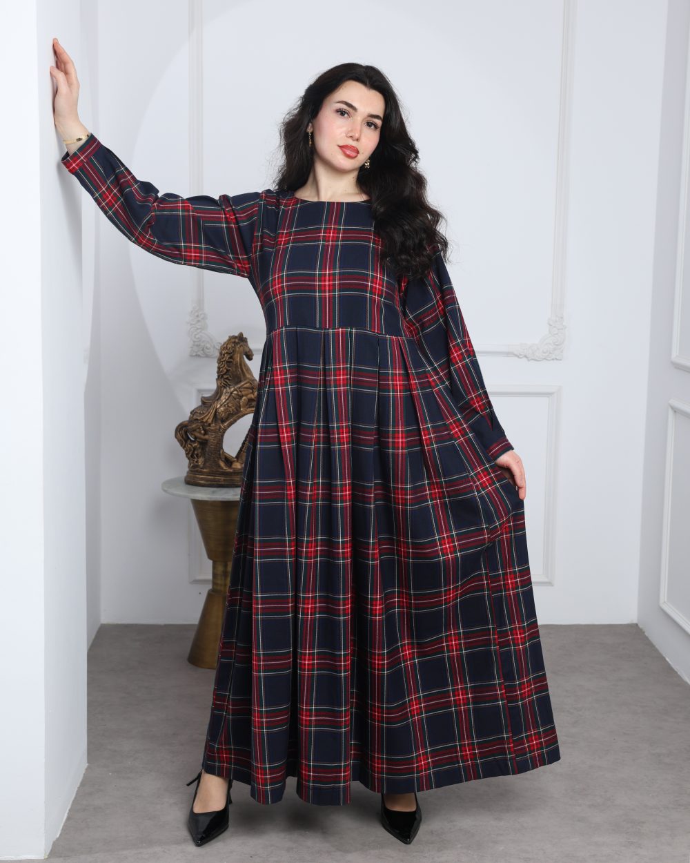 فستان شتوي كاروهات خفيف